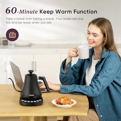 Cosori Electric Gooseneck Kettle with 5 Temperature Control Presets, Pour Over Kettle for Coffee & Tea, Hot Water Boiler, 100% Stainless Steel Inner Lid & Bottom, 1200W, 0.8L, Black - My Kitchen Products
