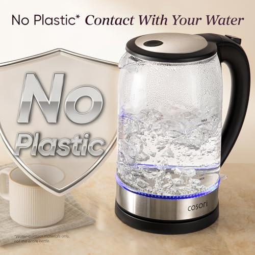 Cosori Electric Kettle, No Plastic Contact With Water, Wide Mouth For Easy Cleaning, Auto Shut Off, 1.7L Tea Kettle & Hot Water Boiler, Water Heater & Teapot, Borosilicate Glass, Black, 1500W - My Kitchen Products