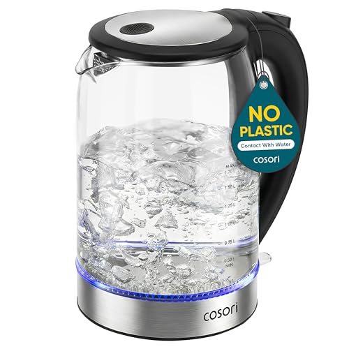 Cosori Electric Kettle, No Plastic Contact With Water, Wide Mouth For Easy Cleaning, Auto Shut Off, 1.7L Tea Kettle & Hot Water Boiler, Water Heater & Teapot, Borosilicate Glass, Black, 1500W - My Kitchen Products