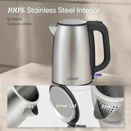 Cosori Electric Kettle, Plastic-Free Interior, Easy to Clean, Automatic Shut Off & Boil-Dry Protection, Stainless Steel Tea Kettle, Hot Water Boiler & Heater, 1.7L, 1500W - My Kitchen Products
