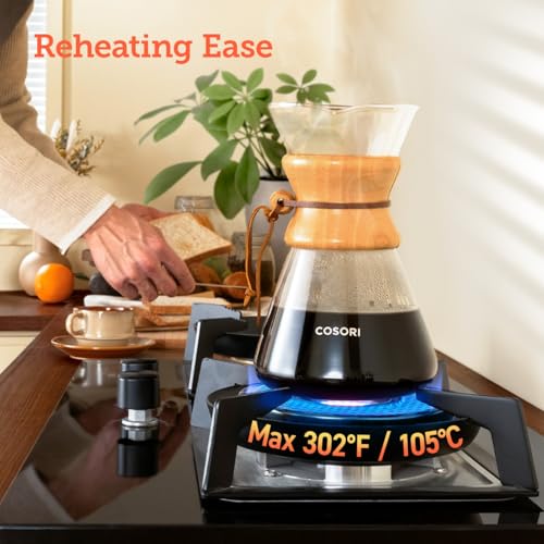 Cosori Pour Over Coffee Maker with Double Layer Stainless Steel Filter, 8-Cup, 34oz, Drip Coffee Maker, Coffee Dripper Brewer, High Heat Resistant Carafe, also for Camping, Hiking - My Kitchen Products