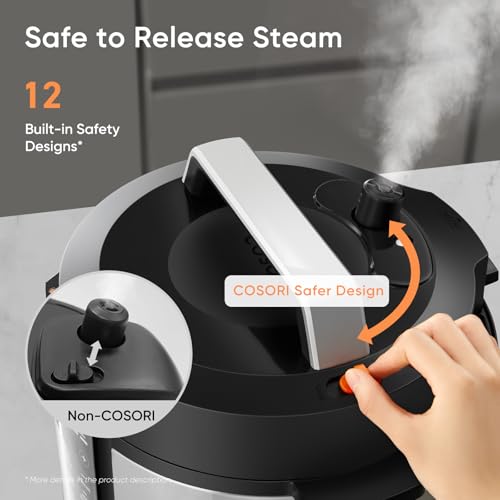 Cosori Pressure Cooker 6QT, Stainless Steel, 9-in-1 Multi Cooker, 12 Safety Features, Ceramic Inner Pot, Rice, Slow Cook, Sous Vide, Saute, 1100W - My Kitchen Products