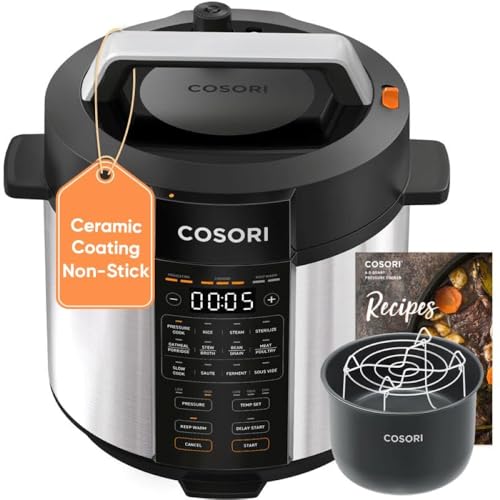 Cosori Pressure Cooker 6QT, Stainless Steel, 9-in-1 Multi Cooker, 12 Safety Features, Ceramic Inner Pot, Rice, Slow Cook, Sous Vide, Saute, 1100W - My Kitchen Products