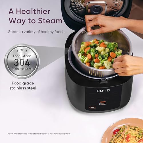 Cosori Rice Cooker 10 Cup, 24h Keep Warm, Non-stick Ceramic Inner Pot, 18 Functions Fuzzy Logic Rice Maker with Stainless Steel Steamer Basket, Sauté, Slow Cooker, Black - My Kitchen Products