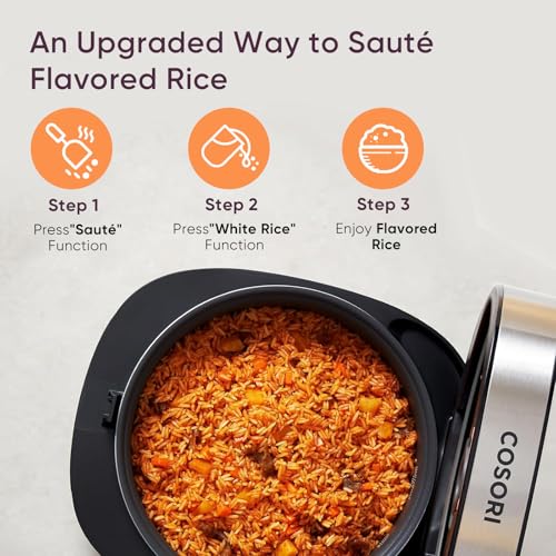 Cosori Rice Cooker 10 Cup, 24h Keep Warm, Non-stick Ceramic Inner Pot, 18 Functions Fuzzy Logic Rice Maker with Stainless Steel Steamer Basket, Sauté, Slow Cooker, Black - My Kitchen Products