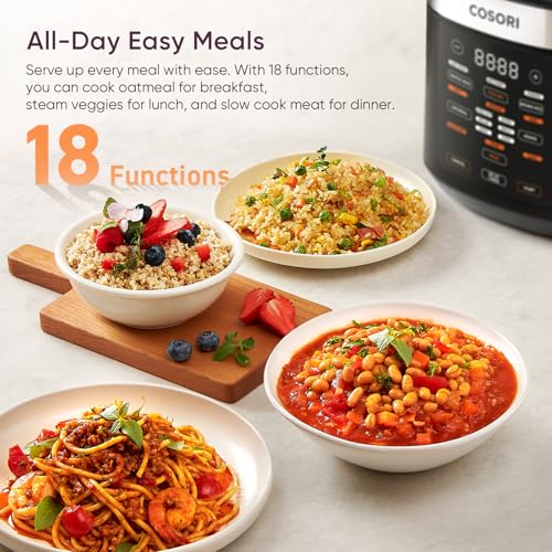 Cosori Rice Cooker 10 Cup, 24h Keep Warm, Non-stick Ceramic Inner Pot, 18 Functions Fuzzy Logic Rice Maker with Stainless Steel Steamer Basket, Sauté, Slow Cooker, Black - My Kitchen Products