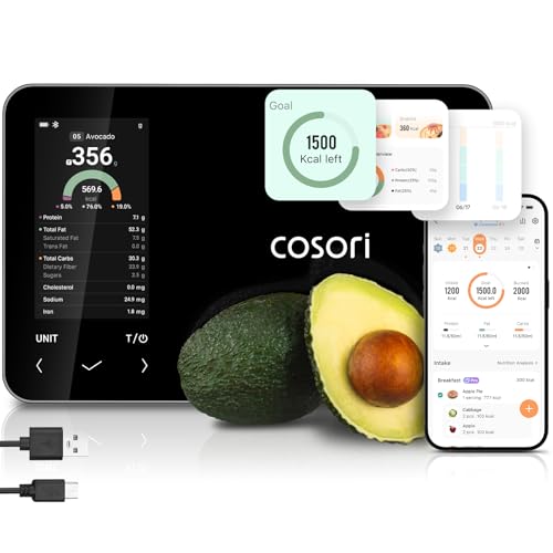 Cosori Smart Food Kitchen Scale with Nutritional Calculator, Free App for AI Scan, Calorie & Macro Tracking, Food Preload, On-Screen Nutrient Info, Personal Goals, Rechargeable, 11 lb / 5 kg - My Kitchen Products