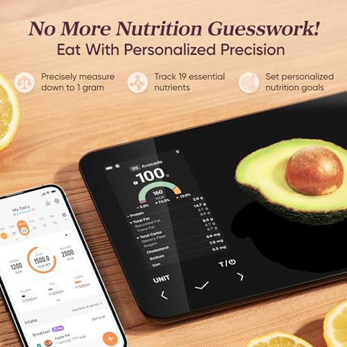 Cosori Smart Food Kitchen Scale with Nutritional Calculator, Free App for AI Scan, Calorie & Macro Tracking, Food Preload, On-Screen Nutrient Info, Personal Goals, Rechargeable, 11 lb / 5 kg - My Kitchen Products