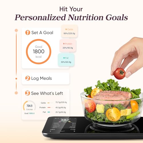Cosori Smart Food Kitchen Scale with Nutritional Calculator, Free App for AI Scan, Calorie & Macro Tracking, Food Preload, On-Screen Nutrient Info, Personal Goals, Rechargeable, 11 lb / 5 kg - My Kitchen Products