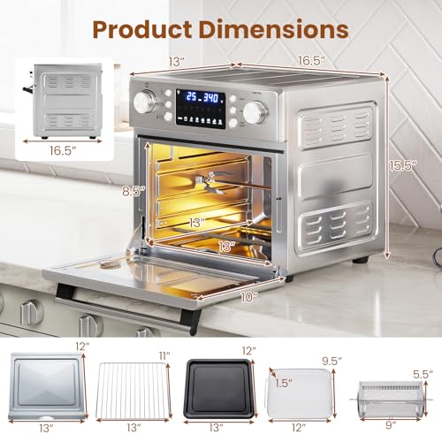 COSTWAY 14-in-1 Air Fryer Toaster Oven Combo, 1700W Dual Cook & 26 QT Large Capacity Stainless Steel Countertop Convection Oven with Bake, Rotisserie, Dehydrate & Defrost, LED Display, 7 Accessories - My Kitchen Products