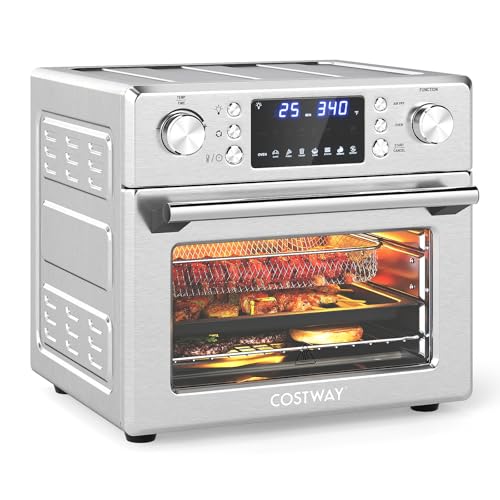 COSTWAY 14-in-1 Air Fryer Toaster Oven Combo, 1700W Dual Cook & 26 QT Large Capacity Stainless Steel Countertop Convection Oven with Bake, Rotisserie, Dehydrate & Defrost, LED Display, 7 Accessories - My Kitchen Products