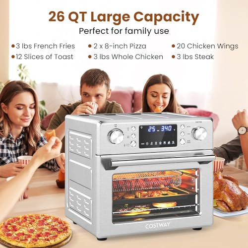 COSTWAY 14-in-1 Air Fryer Toaster Oven Combo, 1700W Dual Cook & 26 QT Large Capacity Stainless Steel Countertop Convection Oven with Bake, Rotisserie, Dehydrate & Defrost, LED Display, 7 Accessories - My Kitchen Products