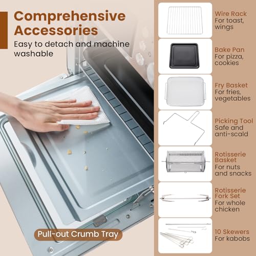 COSTWAY 14-in-1 Air Fryer Toaster Oven Combo, 1700W Dual Cook & 26 QT Large Capacity Stainless Steel Countertop Convection Oven with Bake, Rotisserie, Dehydrate & Defrost, LED Display, 7 Accessories - My Kitchen Products