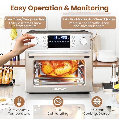 COSTWAY 14-in-1 Air Fryer Toaster Oven Combo, 1700W Dual Cook & 26 QT Large Capacity Stainless Steel Countertop Convection Oven with Bake, Rotisserie, Dehydrate & Defrost, LED Display, 7 Accessories - My Kitchen Products