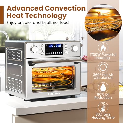 COSTWAY 14-in-1 Air Fryer Toaster Oven Combo, 1700W Dual Cook & 26 QT Large Capacity Stainless Steel Countertop Convection Oven with Bake, Rotisserie, Dehydrate & Defrost, LED Display, 7 Accessories - My Kitchen Products