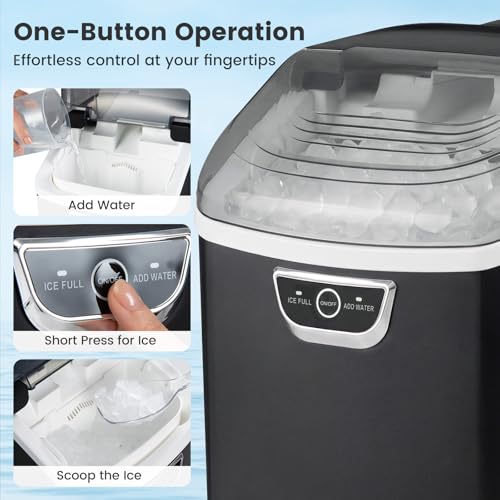 COSTWAY Nugget Ice Maker Countertop with Handle, 33 Lbs/24H Soft Chewable Ice, Ready in 6 Mins, Auto-Cleaning, Audible Ice Full Alarm, Portable Sonic Ice Machine for Home Kitchen Office, Black - My Kitchen Products