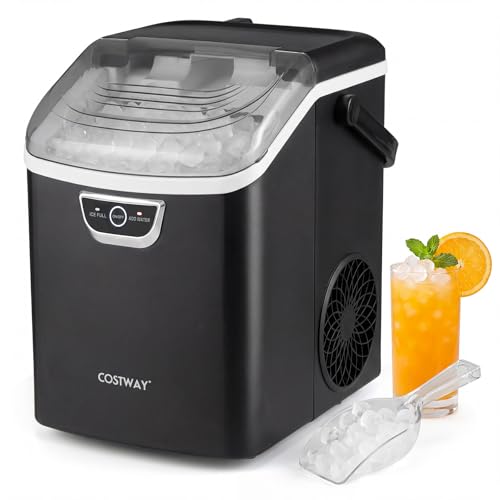 COSTWAY Nugget Ice Maker Countertop with Handle, 33 Lbs/24H Soft Chewable Ice, Ready in 6 Mins, Auto-Cleaning, Audible Ice Full Alarm, Portable Sonic Ice Machine for Home Kitchen Office, Black - My Kitchen Products