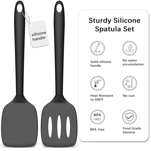 Coukre 2 Pack Silicone Spatula Set, High Heat Resistant, BPA Free Kitchen Spatula, Solid & Slotted Turner for Non-Stick Pans, Sautéing, and Flipping (2, PureBlack) - My Kitchen Products