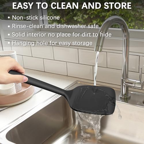 Coukre 2 Pack Silicone Spatula Set, High Heat Resistant, BPA Free Kitchen Spatula, Solid & Slotted Turner for Non-Stick Pans, Sautéing, and Flipping (2, PureBlack) - My Kitchen Products