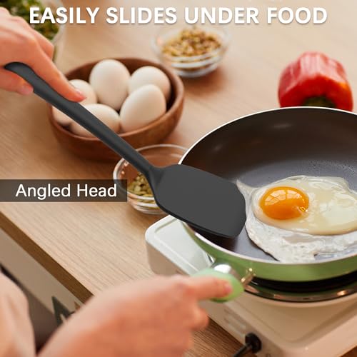 Coukre 2 Pack Silicone Spatula Set, High Heat Resistant, BPA Free Kitchen Spatula, Solid & Slotted Turner for Non-Stick Pans, Sautéing, and Flipping (2, PureBlack) - My Kitchen Products