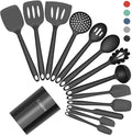 Coukre Silicone Kitchen Cooking Utensils Set with Holder – Heat-Resistant, Food-Grade Kitchen Tools, Spatula, Spoon & Gadgets for Non-Stick Pans, Dishwasher Safe (14, PureBlack) - My Kitchen Products