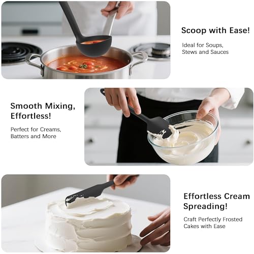 Coukre Silicone Kitchen Cooking Utensils Set with Holder – Heat-Resistant, Food-Grade Kitchen Tools, Spatula, Spoon & Gadgets for Non-Stick Pans, Dishwasher Safe (14, PureBlack) - My Kitchen Products