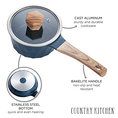 Country Kitchen Non-Stick Cast Aluminum Cookware Set - Durable Kitchen Cookware for Everyday Cooking, Navy Diamond, 11 Pc. - My Kitchen Products
