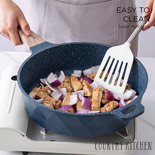 Country Kitchen Non-Stick Cast Aluminum Cookware Set - Durable Kitchen Cookware for Everyday Cooking, Navy Diamond, 11 Pc. - My Kitchen Products