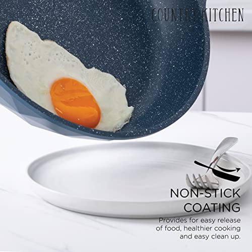 Country Kitchen Non-Stick Cast Aluminum Cookware Set - Durable Kitchen Cookware for Everyday Cooking, Navy Diamond, 11 Pc. - My Kitchen Products