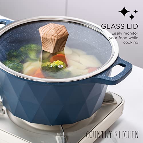 Country Kitchen Non-Stick Cast Aluminum Cookware Set - Durable Kitchen Cookware for Everyday Cooking, Navy Diamond, 11 Pc. - My Kitchen Products