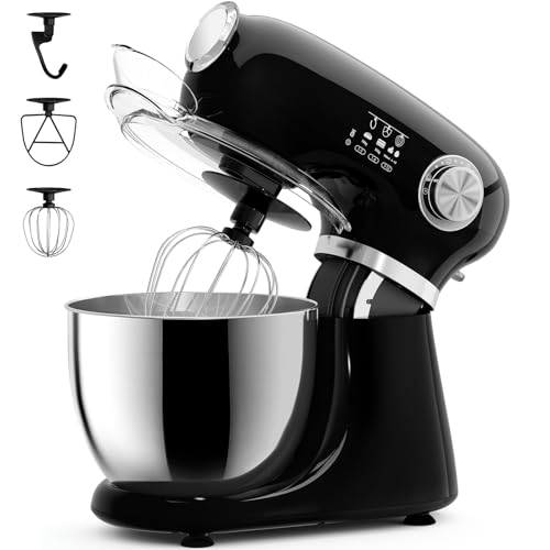 COWSAR Stand Mixer, 12 Speeds Tilt-Head Electric Commercial Stand Mixer, 3-In-1 Kitchen Mixer with Bowl, Dough Hook, Whisk and Beater, Black - My Kitchen Products