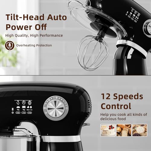COWSAR Stand Mixer, 12 Speeds Tilt-Head Electric Commercial Stand Mixer, 3-In-1 Kitchen Mixer with Bowl, Dough Hook, Whisk and Beater, Black - My Kitchen Products