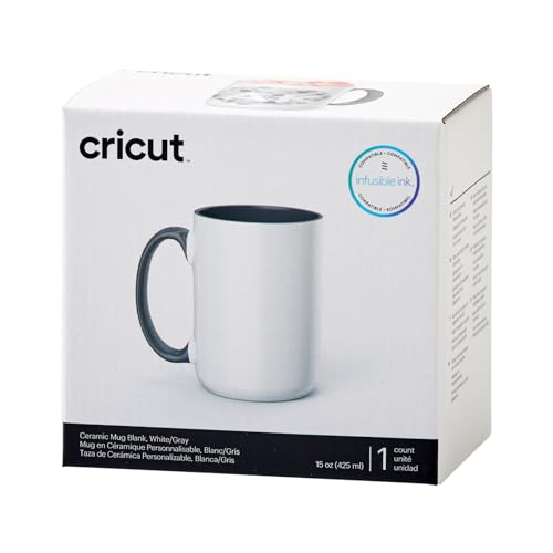 Cricut Beveled Blank Mug, Ceramic-Coated, Dishwasher & Microwave Safe Mug to Decorate,Infusible Ink Compatible,15 Oz Sublimation Mug White/Gray - My Kitchen Products