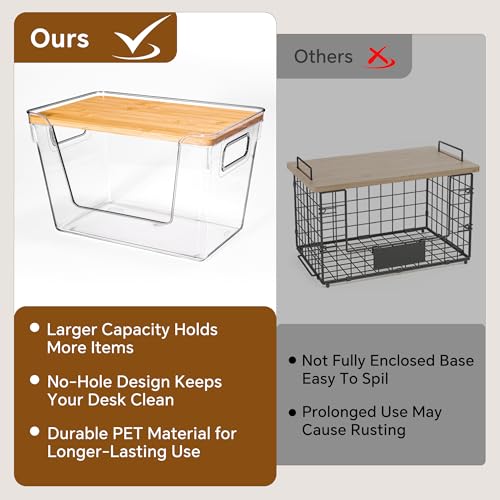 Criusia 2 Set Pantry Organizers and Storage with Bamboo Lids, Stackable Clear Bins for Onion, Potato, Fruit, Vegetables, Trash Bag Dispenser, Kitchen and Under Sink Organizer - My Kitchen Products