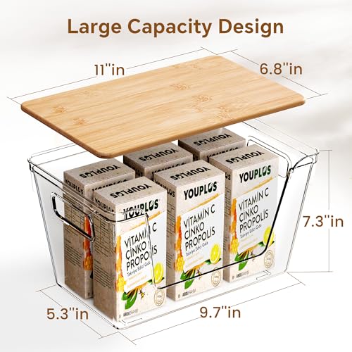 Criusia 2 Set Pantry Organizers and Storage with Bamboo Lids, Stackable Clear Bins for Onion, Potato, Fruit, Vegetables, Trash Bag Dispenser, Kitchen and Under Sink Organizer - My Kitchen Products