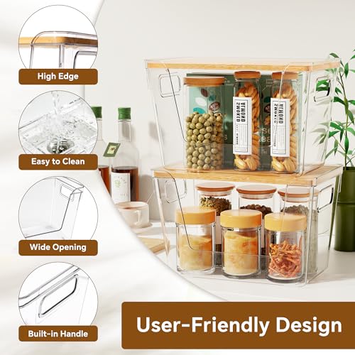 Criusia 2 Set Pantry Organizers and Storage with Bamboo Lids, Stackable Clear Bins for Onion, Potato, Fruit, Vegetables, Trash Bag Dispenser, Kitchen and Under Sink Organizer - My Kitchen Products