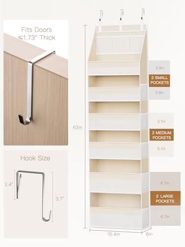 Criusia Over the Door Organizer, 6-Shelf Closet Hanging Storage with 13 Mesh Pockets, 55lbs Capacity Behind the Door Storage for Baby Nursery, Bathroom, Bedroom, and Dorm, Beige - My Kitchen Products