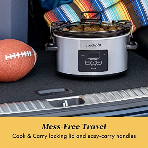 Crock-Pot 4 Quart Travel Proof Cook and Carry Programmable Slow Cooker with Locking Lid, Convenient Handles, and Digital Display, Stainless Steel - My Kitchen Products