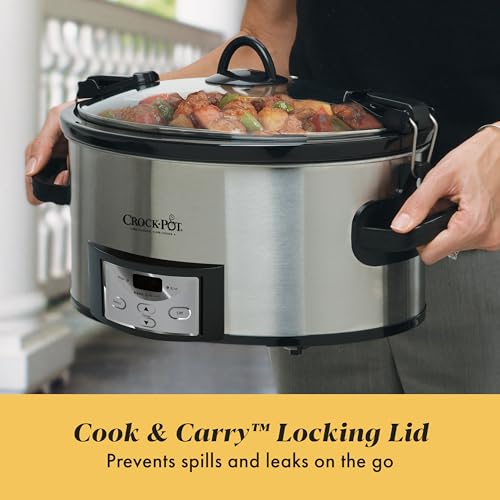 Crock-Pot 6 Quart Cook & Carry Programmable Slow Cooker with Digital Timer Stainless Steel (CPSCVC60LL-S) pack of 1 - My Kitchen Products