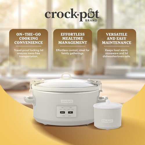 Crock-Pot 7 Quart Cook and Carry Slow Cooker with Touch Control, 4 Pre Programmed Settings, Removable Stoneware, and Locking Lid, Mushroom - My Kitchen Products