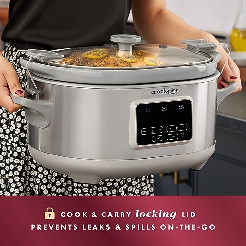 Crock-Pot 7-Quart Cook & Carry Slow Cooker with Sous Vide Function, Family-Sized Slow Cooker Warms up to 30 Hours, Modern Digital Display, Travel-Proof Locking Lid & Removable Temperature Probe - My Kitchen Products