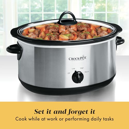 Crock-Pot 7-Quart Manual Slow Cooker, Family Size Serves 8+ People & Fits 6-lb Roast, Removable Stoneware with Warming Setting, Dishwasher Safe for Easy Cleanup, Stainless Steel - My Kitchen Products