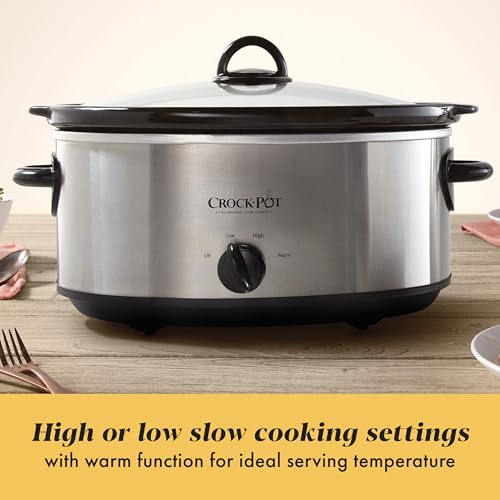 Crock-Pot 7-Quart Manual Slow Cooker, Family Size Serves 8+ People & Fits 6-lb Roast, Removable Stoneware with Warming Setting, Dishwasher Safe for Easy Cleanup, Stainless Steel - My Kitchen Products