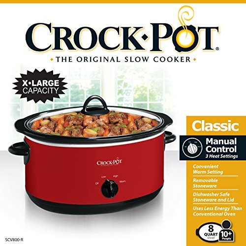 Crock-Pot 8-Quart Manual Slow Cooker, XL Family Size Serves 10+ People, Removable Stoneware with Warming Setting, Dishwasher Safe for Easy Cleanup, Red - My Kitchen Products