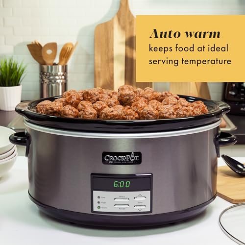 Crock-Pot Large 8-Quart Programmable Slow Cooker with Auto Warm Setting Black Stainless Steel - My Kitchen Products