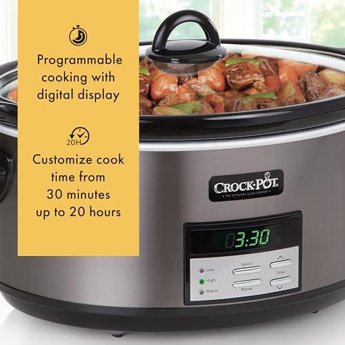 Crock-Pot Large 8-Quart Programmable Slow Cooker with Auto Warm Setting Black Stainless Steel - My Kitchen Products
