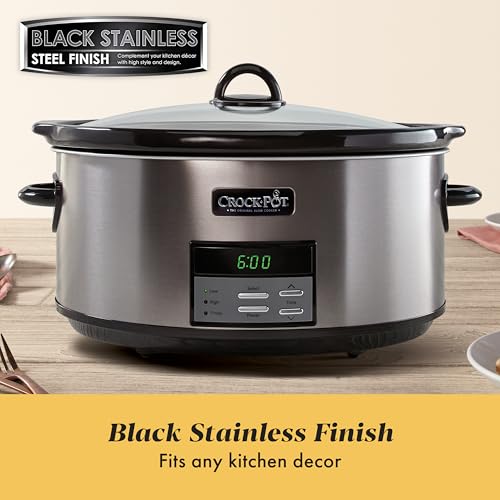Crock-Pot Large 8-Quart Programmable Slow Cooker with Auto Warm Setting Black Stainless Steel - My Kitchen Products