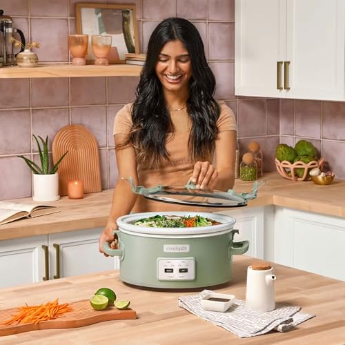 Crock-Pot Locking Lid 6qt Cook and Carry Programmable Slow Cooker Moonshine Green (Green) - My Kitchen Products