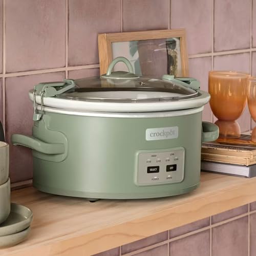 Crock-Pot Locking Lid 6qt Cook and Carry Programmable Slow Cooker Moonshine Green (Green) - My Kitchen Products