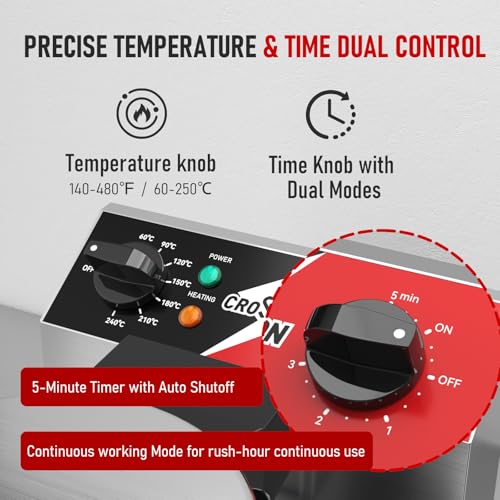 CROSSON Commercial Waffle Maker,Professional Round Belgian Waffle Maker Rotating 180° Non-Stick Plate Machine with Temp and Time Control for Restaurant Bakeries Kitchen 120V/1300W - My Kitchen Products